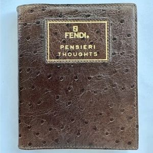VINTAGE 90s FENDI ROMA PENSIERI THOUGHTS JOURNAL DIARY NOTEBOOK OSTRICH LEATHER